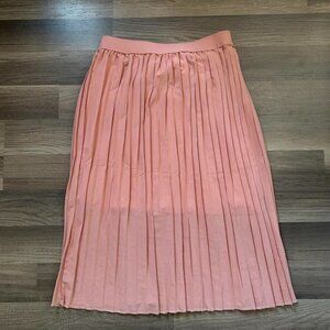 Retro Soft Girl Preppy Pink Pleated midi Skirt Size XL